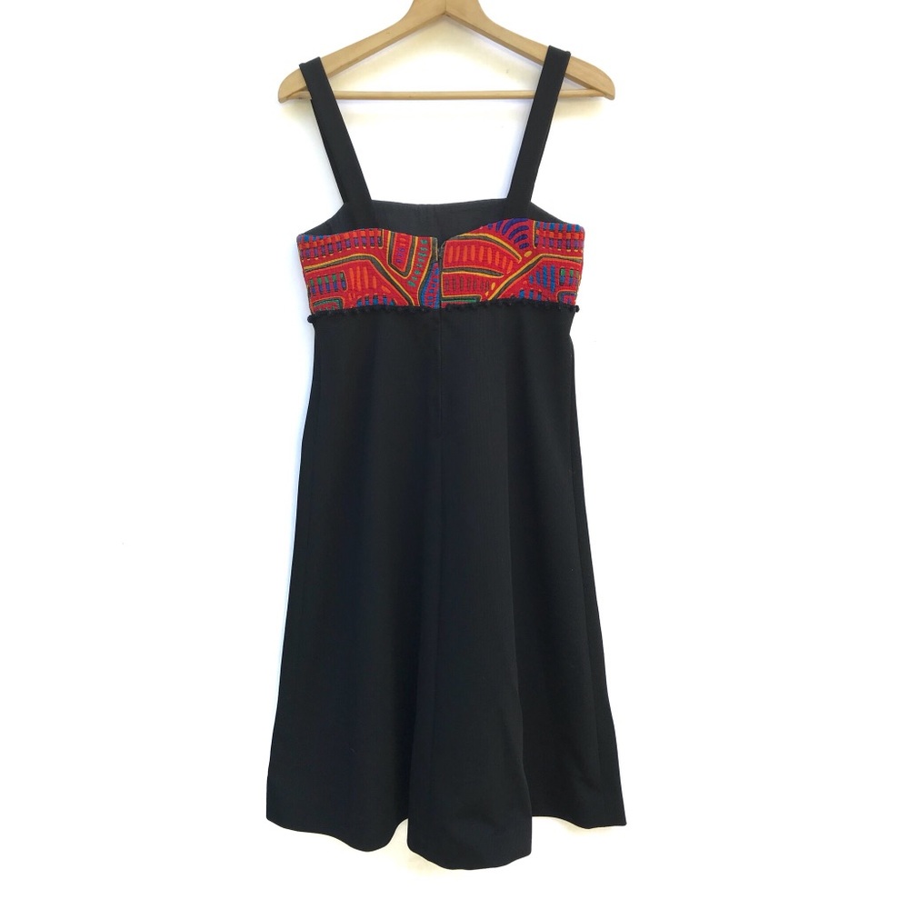 Vtg 70s Colorful Mola Tribal Pom Pom Dress - Picture 3 of 8